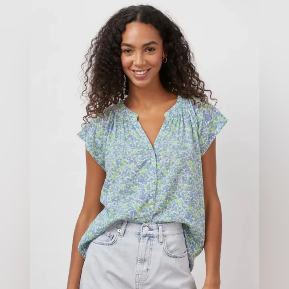 Rails Alena Short Sleeve Top in Blue Green Wildflower